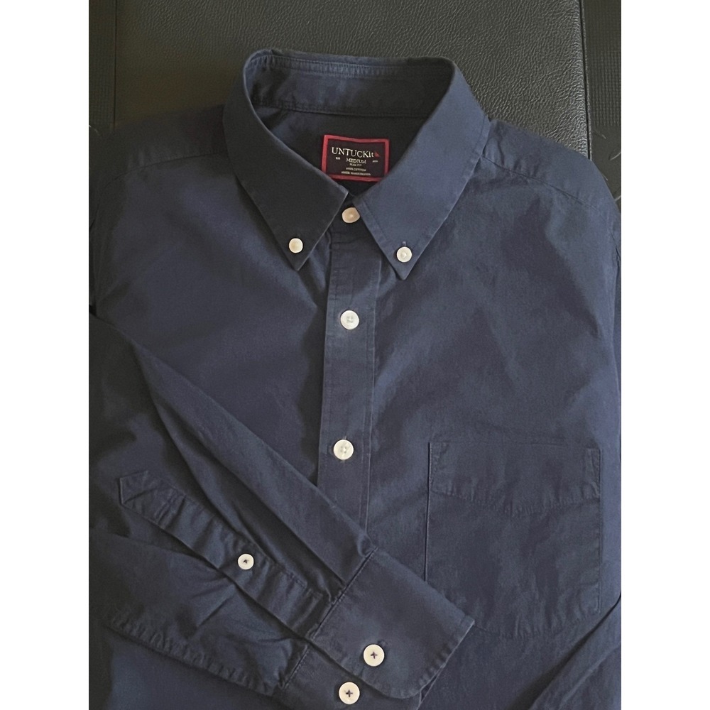 UNTUCKit Navy Blue Slim Fit Cotton Button Down Long Sleeve Tailored Shirt Medium